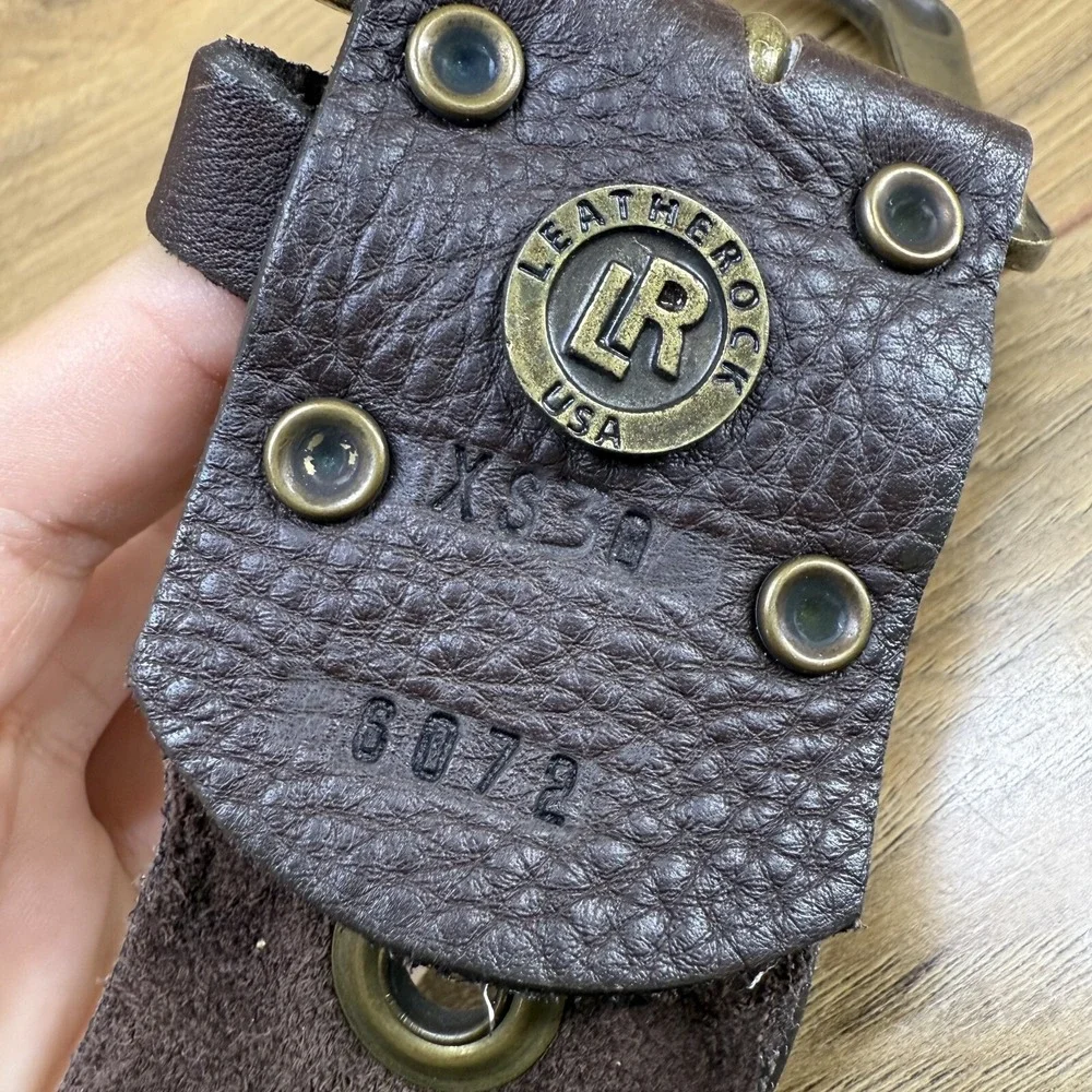 LEATHEROCK Womens Belt Size 30 XS S Brown Leather Rhinestone USA Made